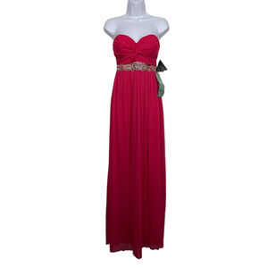 NWT City Triangles Women's size 5 Pink Strapless Jeweled Maxi Dress Empire Waist